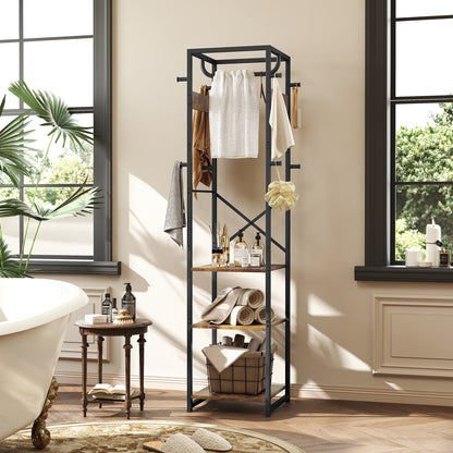 Clothes Rail with Storage Shelf and Hooks, Clothes Rack, Rustic Brown