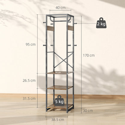 Clothes Rail with Storage Shelf and Hooks, Clothes Rack, Rustic Brown