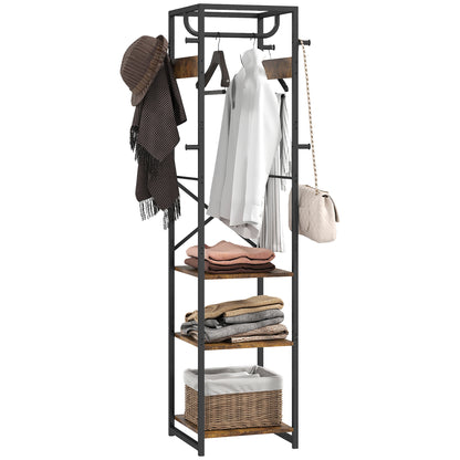 Clothes Rail with Storage Shelf and Hooks, Clothes Rack, Rustic Brown