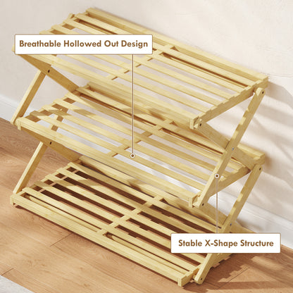 3-Tier Bamboo Shoe Rack, Folding Shoe Shelf, Holds up to 9 Pairs