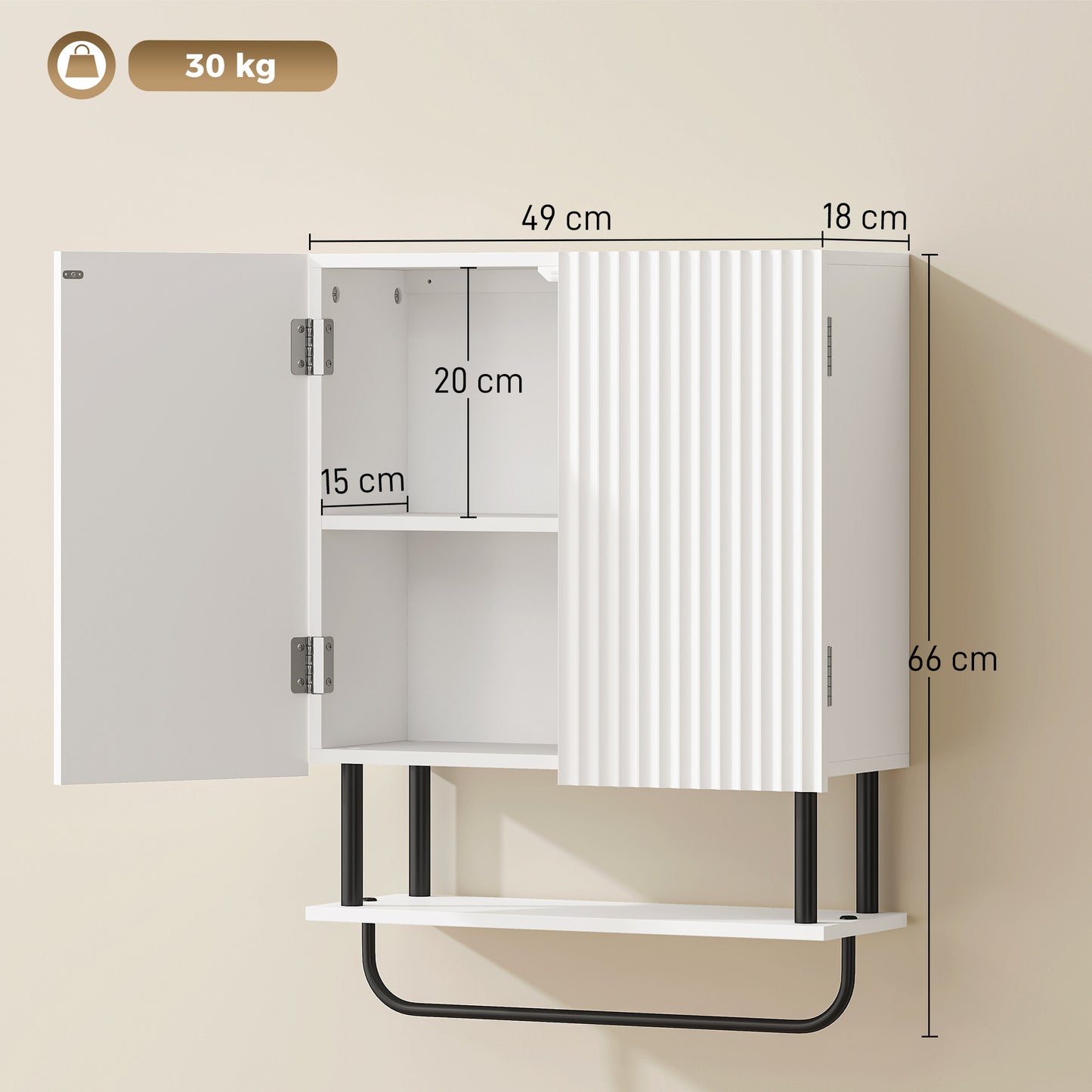 Modern Bathroom Wall Cabinet with 2 Wavy Doors White