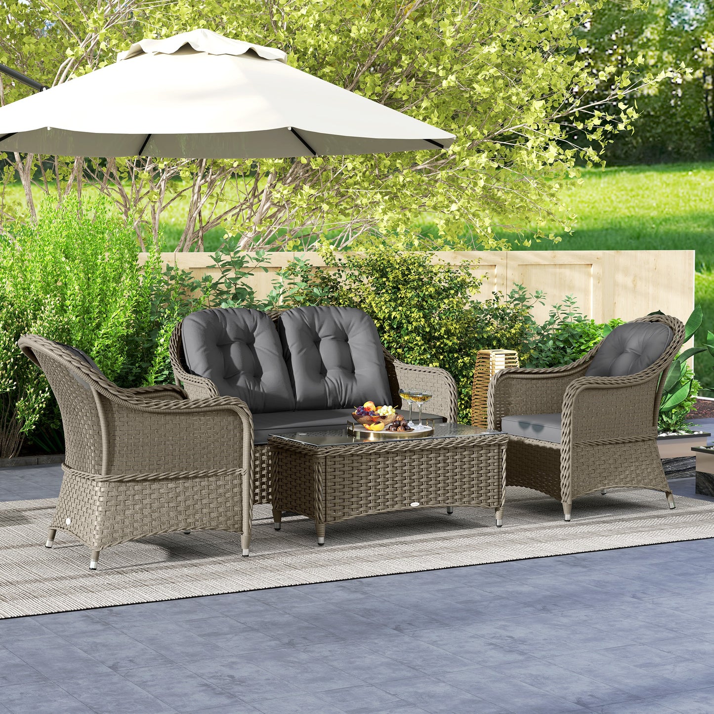 4 Pieces Rattan Sofa Set Outdoor Conservatory Furniture with Cushions