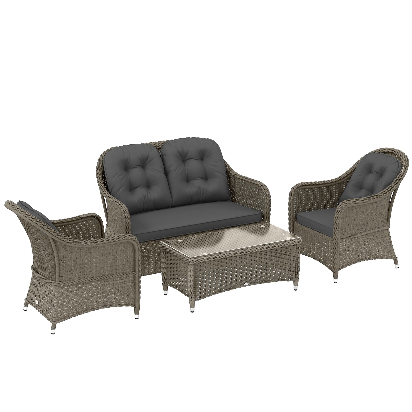 4 Pieces Rattan Sofa Set Outdoor Conservatory Furniture with Cushions