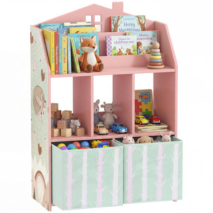 Kids Bookshelf with Storage, Toy Storage Unit for Playroom, Pink