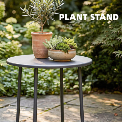 Metal Garden Side Table, 48 cm Round Outdoor Table, Dark Grey
