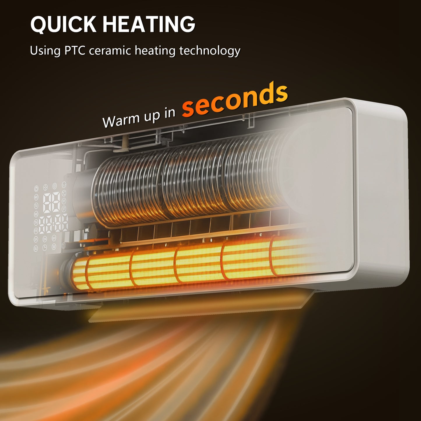 2000W Ceramic Electric Heater with Fan, Wall Mounted, White