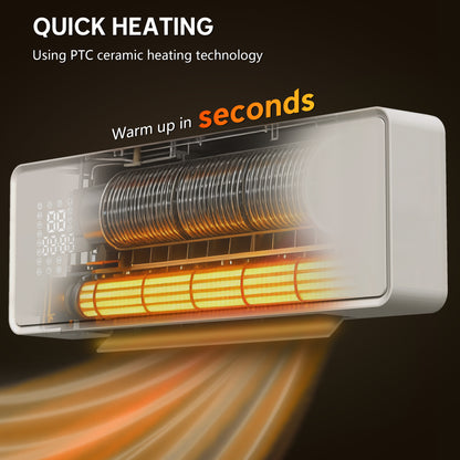 2000W Ceramic Electric Heater with Fan, Wall Mounted, White
