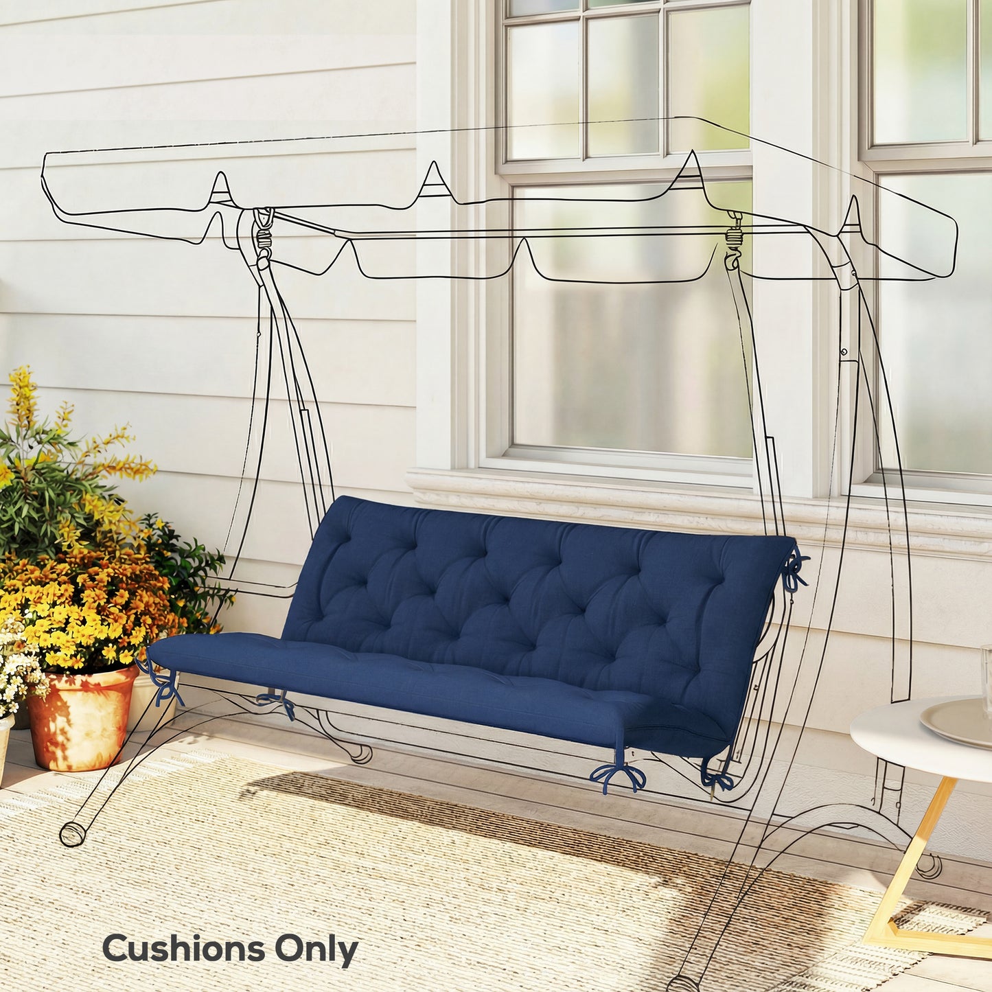 3 Seater Bench Cushion, Garden Chair Cushion with Back and Ties