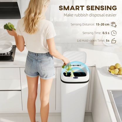50L Sensor Bin, Stainless Steel Slim Kitchen Bin, Fingerprint-Proof