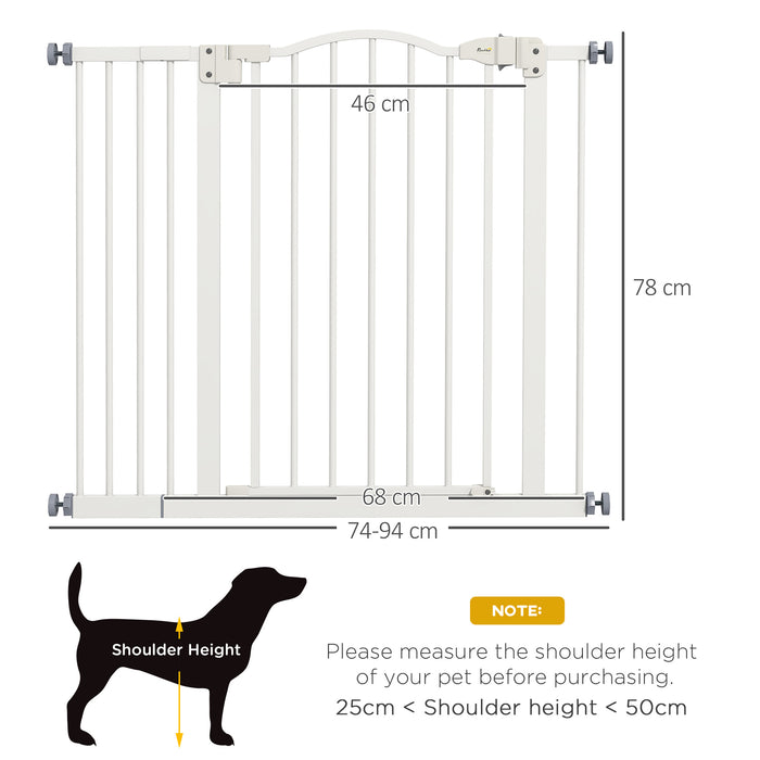 Metal 74-94cm Adjustable Pet Gate Safety Barrier w/ Auto-Close Door White