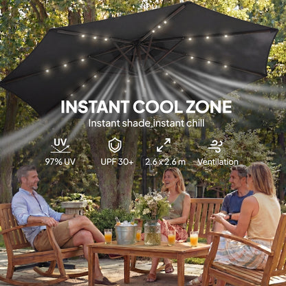 2.6 m Garden Parasol Umbrella with Light, Outdoor Patio Umbrella