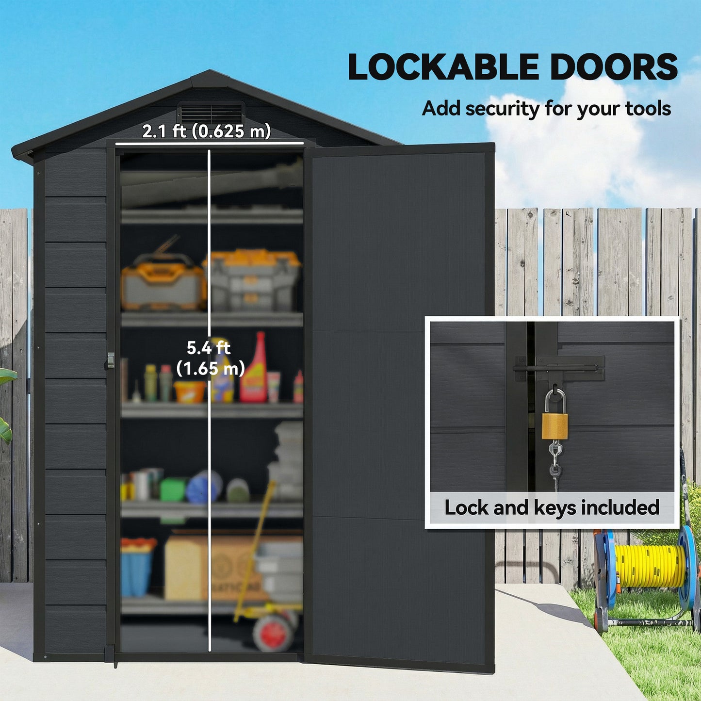4 x 3 ft Plastic Small Garden Shed with Lockable Door, Dark Grey