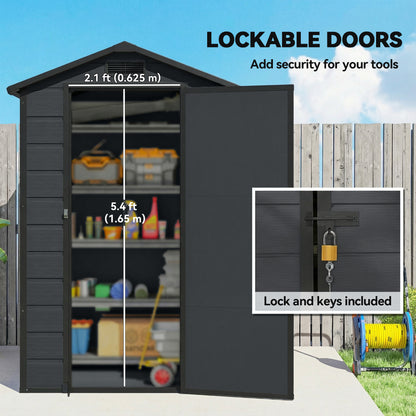 4 x 3 ft Plastic Small Garden Shed with Lockable Door, Dark Grey