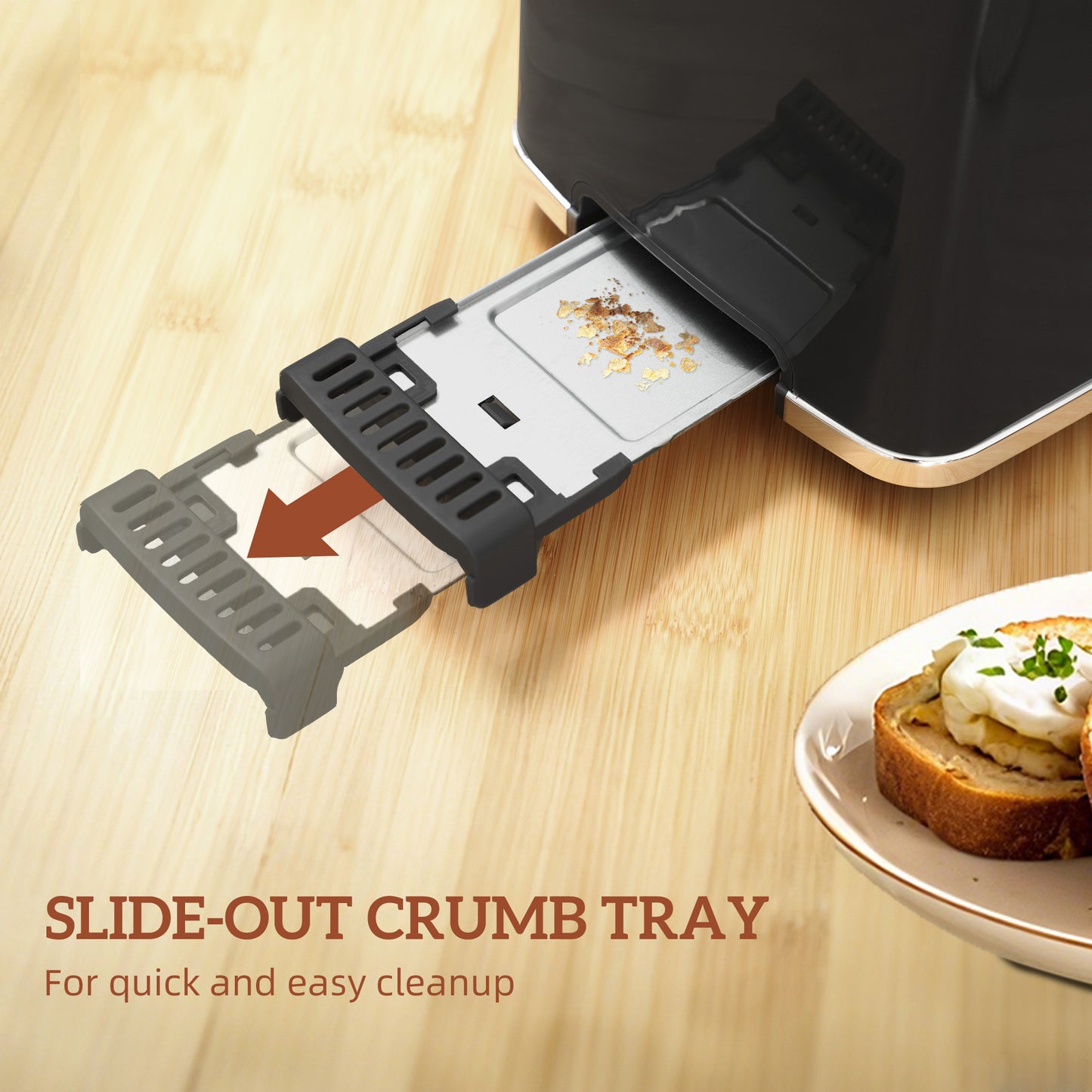 1.7L 3000W Rapid Boil Kettle and 2 Slice Toaster Set Crumb Tray Black