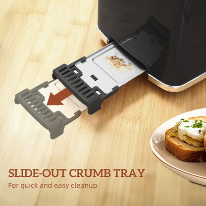 1.7L 3000W Rapid Boil Kettle and 2 Slice Toaster Set Crumb Tray Black