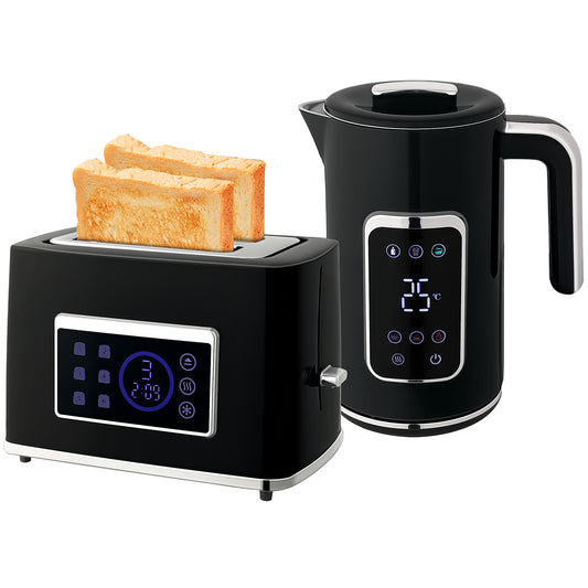 1.7L 3000W Rapid Boil Kettle and 2 Slice Toaster Set Crumb Tray Black