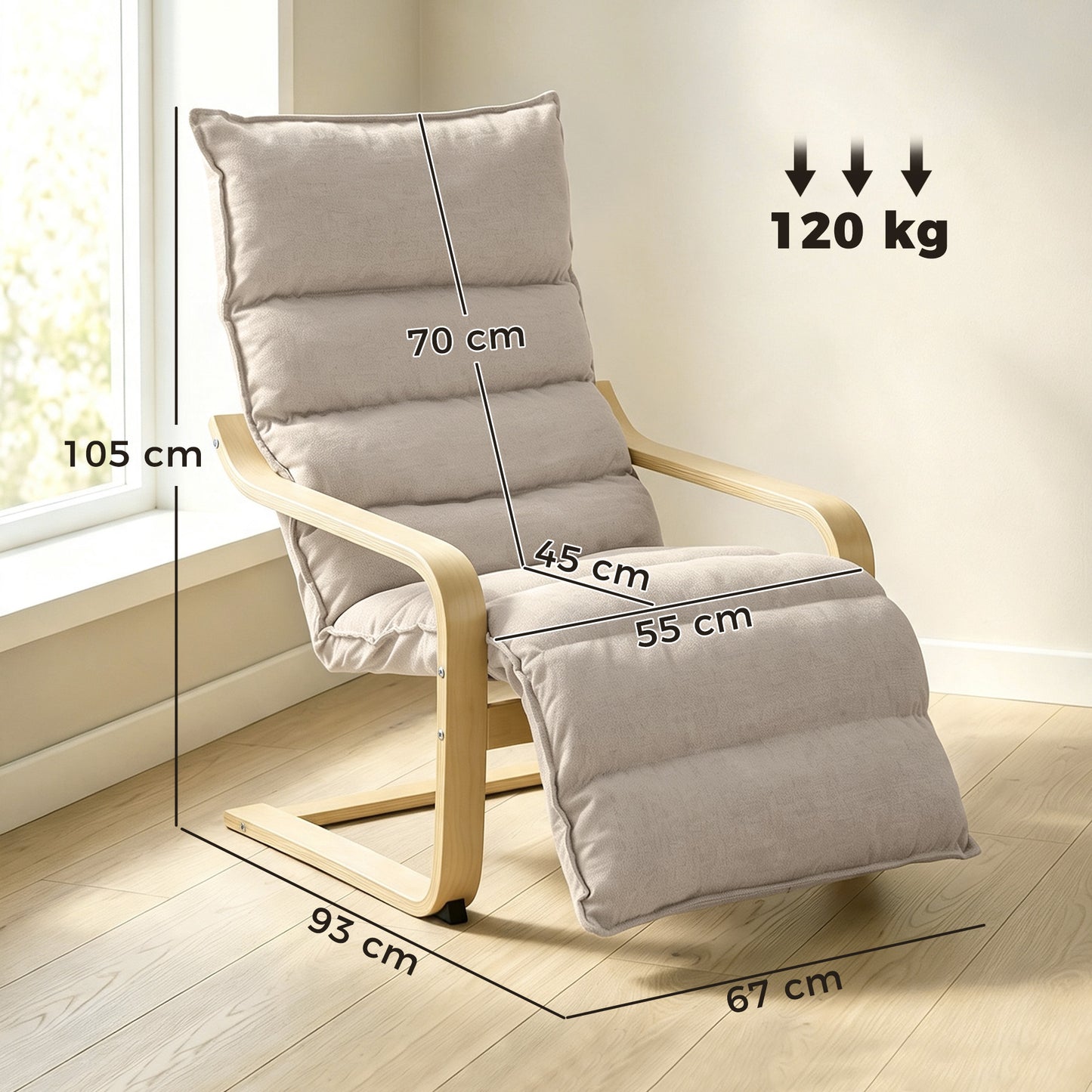 Lounge Chair with Wooden Frame for Living Room, Bedroom, Light Brown