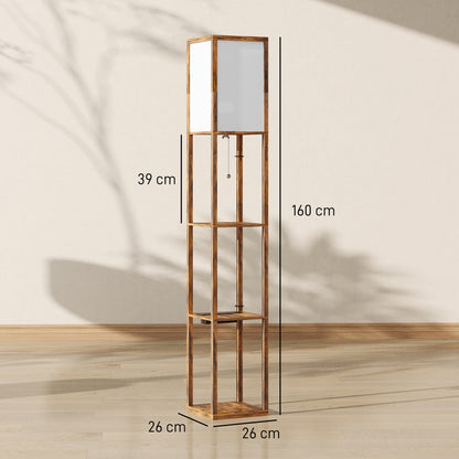 4 Layer Column Standing Lamp with USB Ports, Rustic Brown