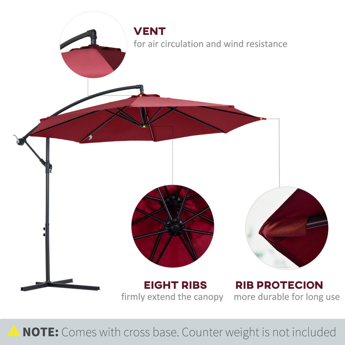 3 meter Cantilever Umbrella Garden Banana Parasol Patio Hanging Sun Shade Wine Red