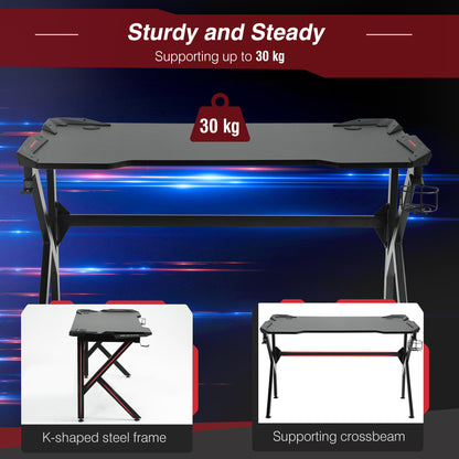 Spacious Gaming Desk Home Racing w/ Steel Frame Cup Headphone Holder Hook
