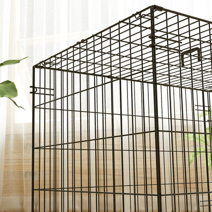 Dog Crate with Two Doors, Tray, Soft Cushion, for Small Dogs, Black