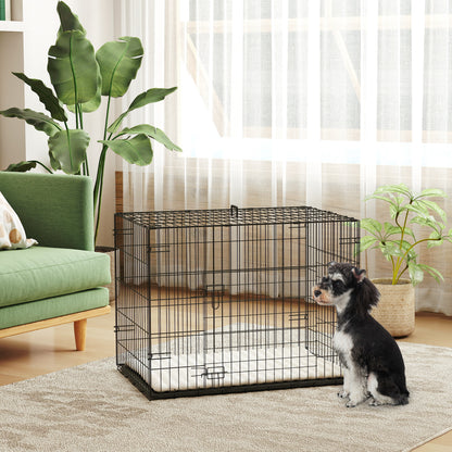 Dog Crate with Two Doors, Tray, Soft Cushion, for Small Dogs, Black