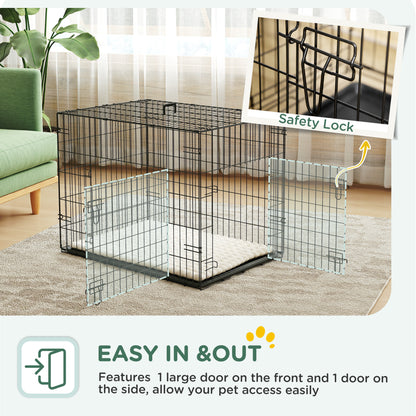 Dog Crate with Two Doors, Tray, Soft Cushion, for Small Dogs, Black