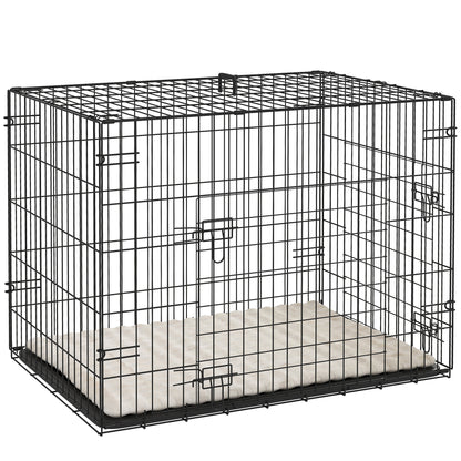 Dog Crate with Two Doors, Tray, Soft Cushion, for Small Dogs, Black