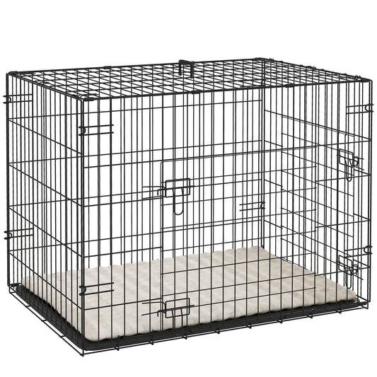 Dog Crate with Two Doors, Tray, Soft Cushion, for Small Dogs, Black
