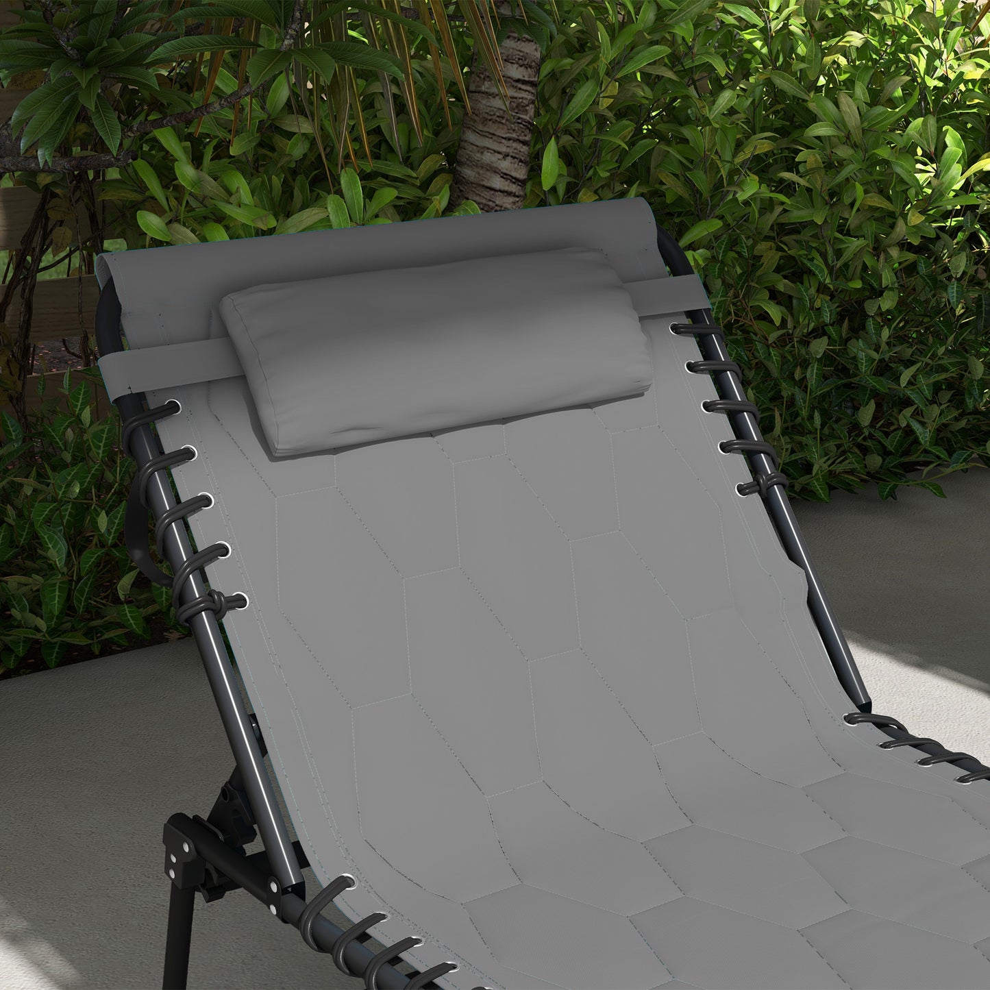 Foldable Sun Lounger with 5-level Reclining Back, Outdoor Tanning Chair w/ Padded Seat, Outdoor Sun Lounger with Side Pocket