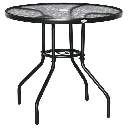 Outdoor Round Dining Table Tempered Glass Top w/ Parasol Hole 80cm