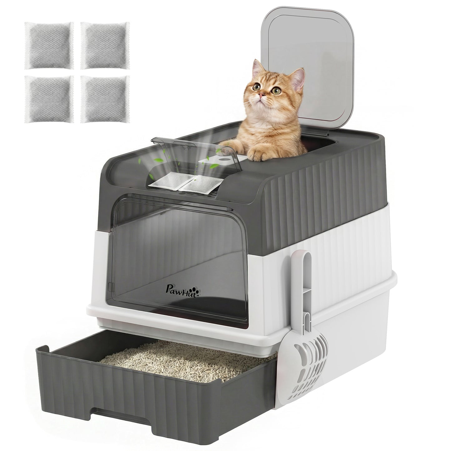 Cat litter Box, Enclosed Cat Litter Box w/ Lid, Pull-Out Drawer Tray