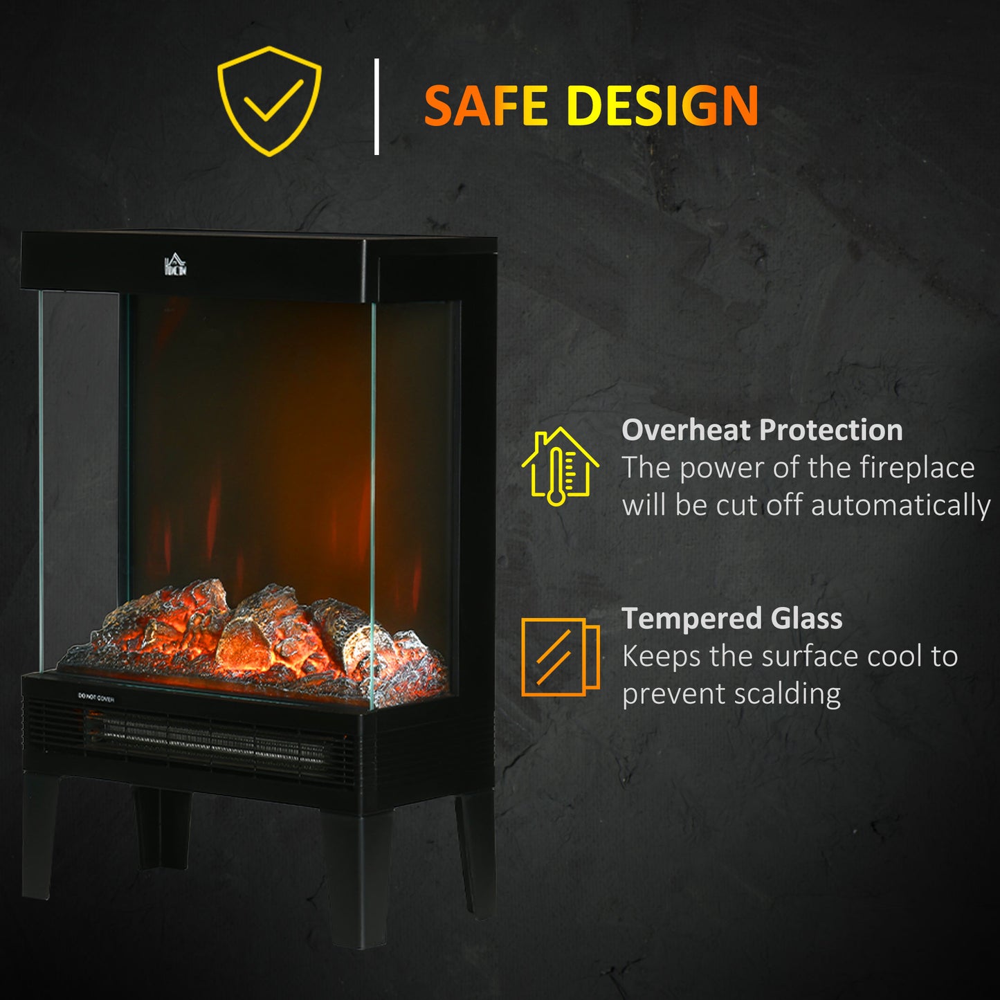 Charming Electric Fireplace Heater, Quiet Freestanding Stove, Black