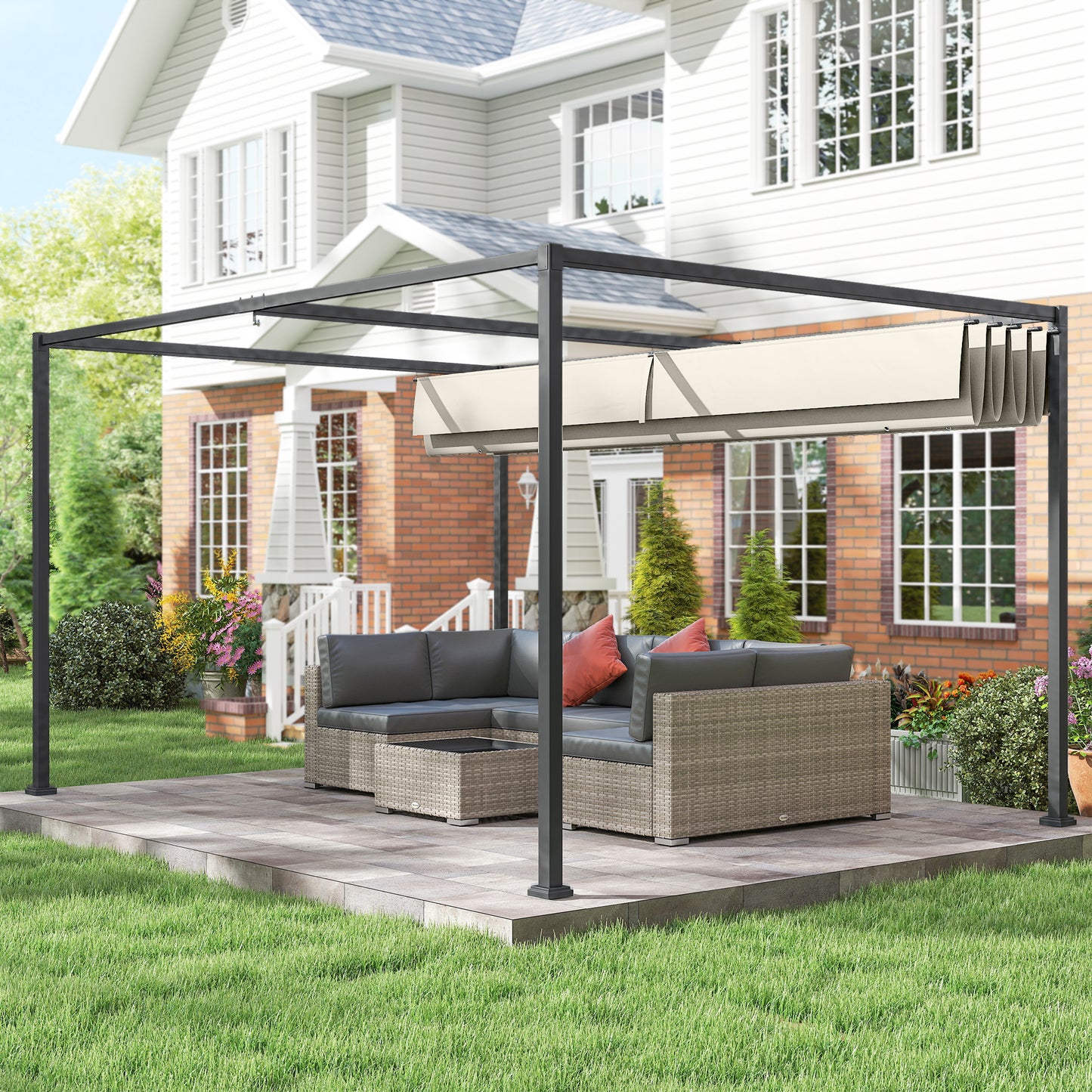 3x2m Metal Pergola Gazebo Patio Sunshelter Retractable Canopy Cream