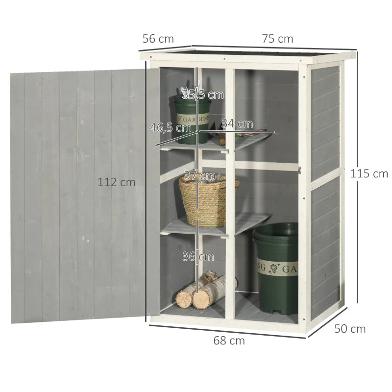Garden Storage Shed Fir Wood Tool Cabinet Organiser with Shelves - Grey