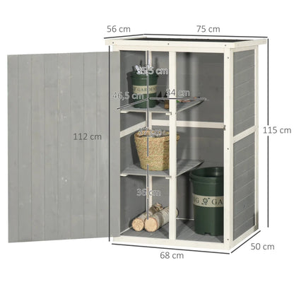 Garden Storage Shed Fir Wood Tool Cabinet Organiser with Shelves - Grey
