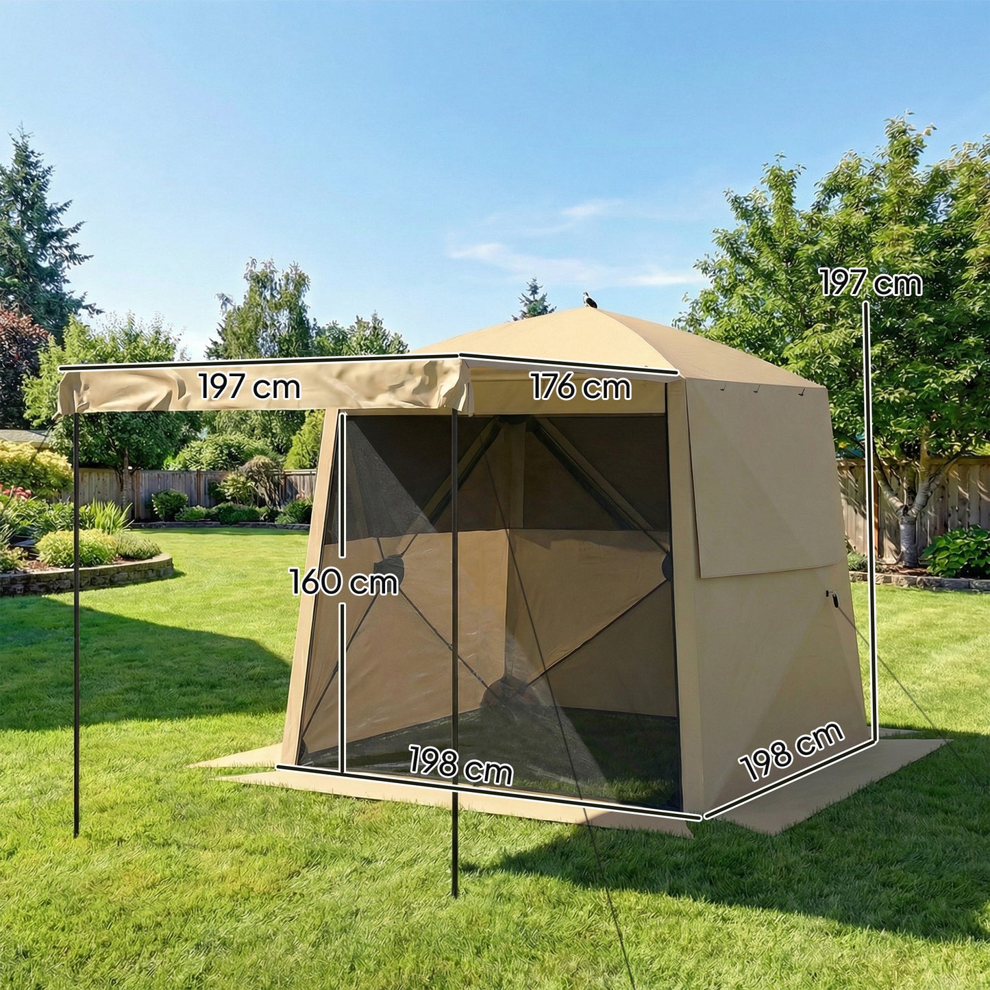 Pop Up Gazebo Waterproof with Awning 2 x 2 m Khaki