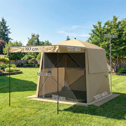 Pop Up Gazebo Waterproof with Awning 2 x 2 m Khaki