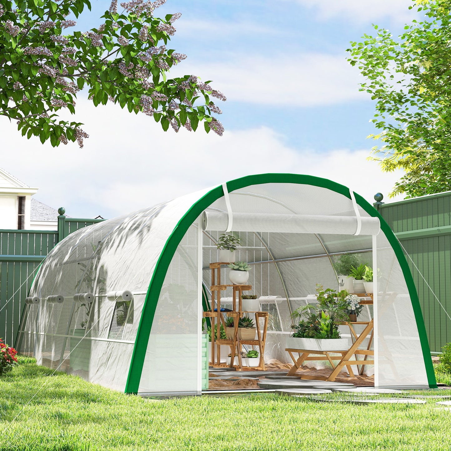 Polytunnel Greenhouse Tunnel Warm House Tent with PE Cover, White
