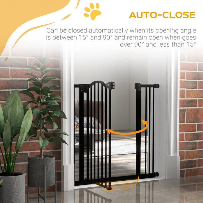 Metal 74-87cm Adjustable Pet Gate Safety Barrier w/ Auto-Close Door Black