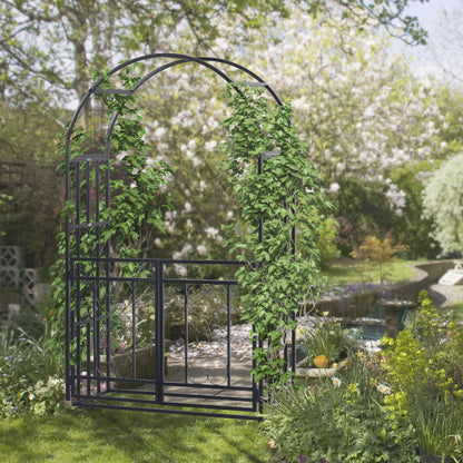 Metal Garden Arch with Double Gate, Garden Arbor Climbing Plants