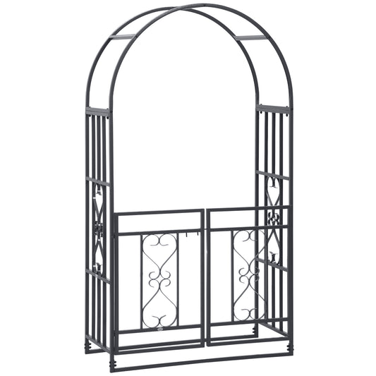 Metal Garden Arch with Double Gate, Garden Arbor Climbing Plants
