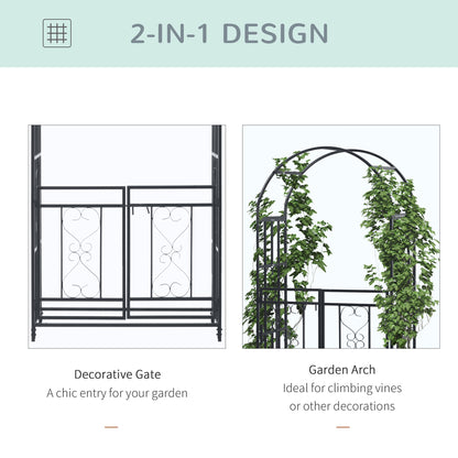 Metal Garden Arch with Double Gate, Garden Arbor Climbing Plants