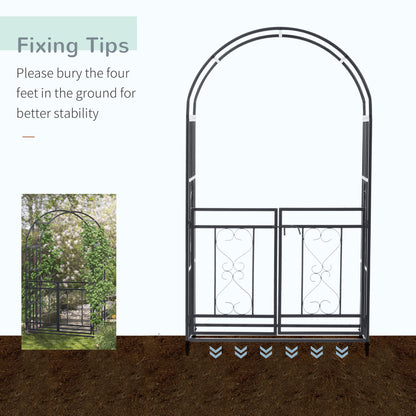 Metal Garden Arch with Double Gate, Garden Arbor Climbing Plants
