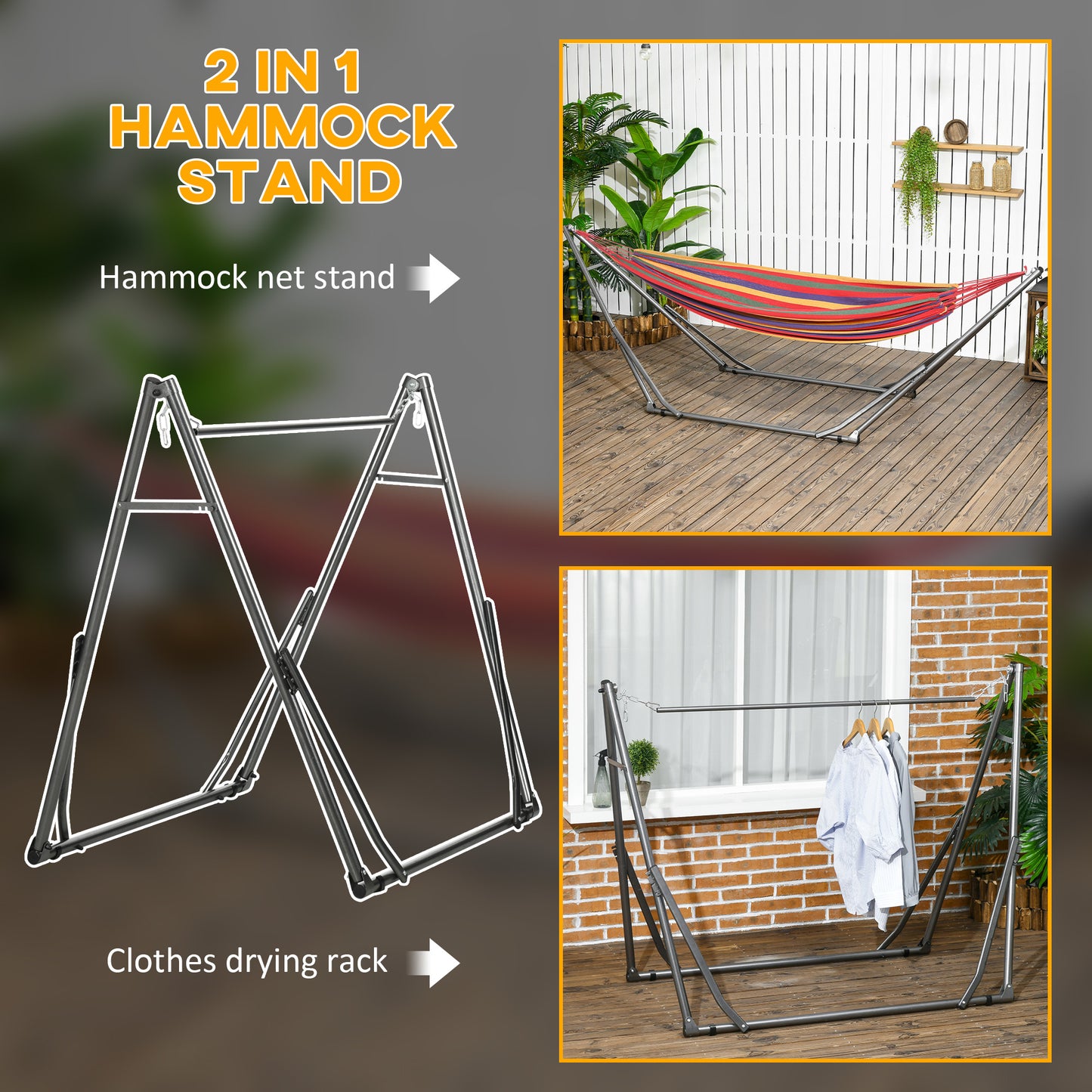 Foldable Hammock Stand, 2 in 1 Hammock Net Stand & Clothes Drying Rack