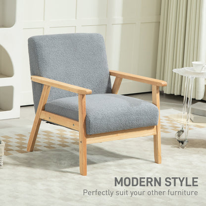 Accent Chair with Wood Frame Wide Seat Cashmere Armchair Grey
