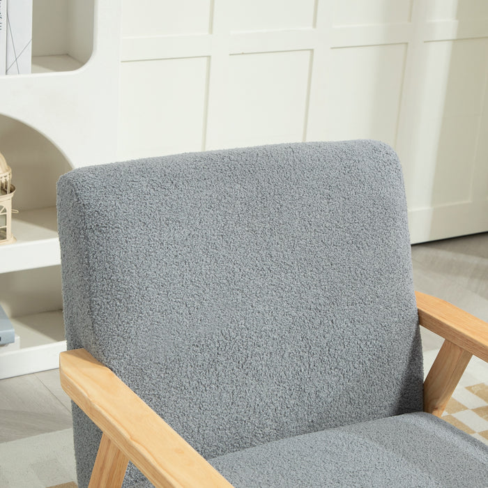 Accent Chair with Wood Frame Wide Seat Cashmere Armchair Grey