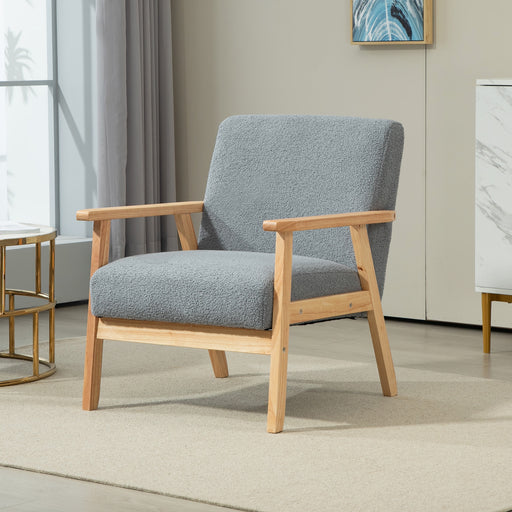 Accent Chair with Wood Frame Wide Seat Cashmere Armchair Grey