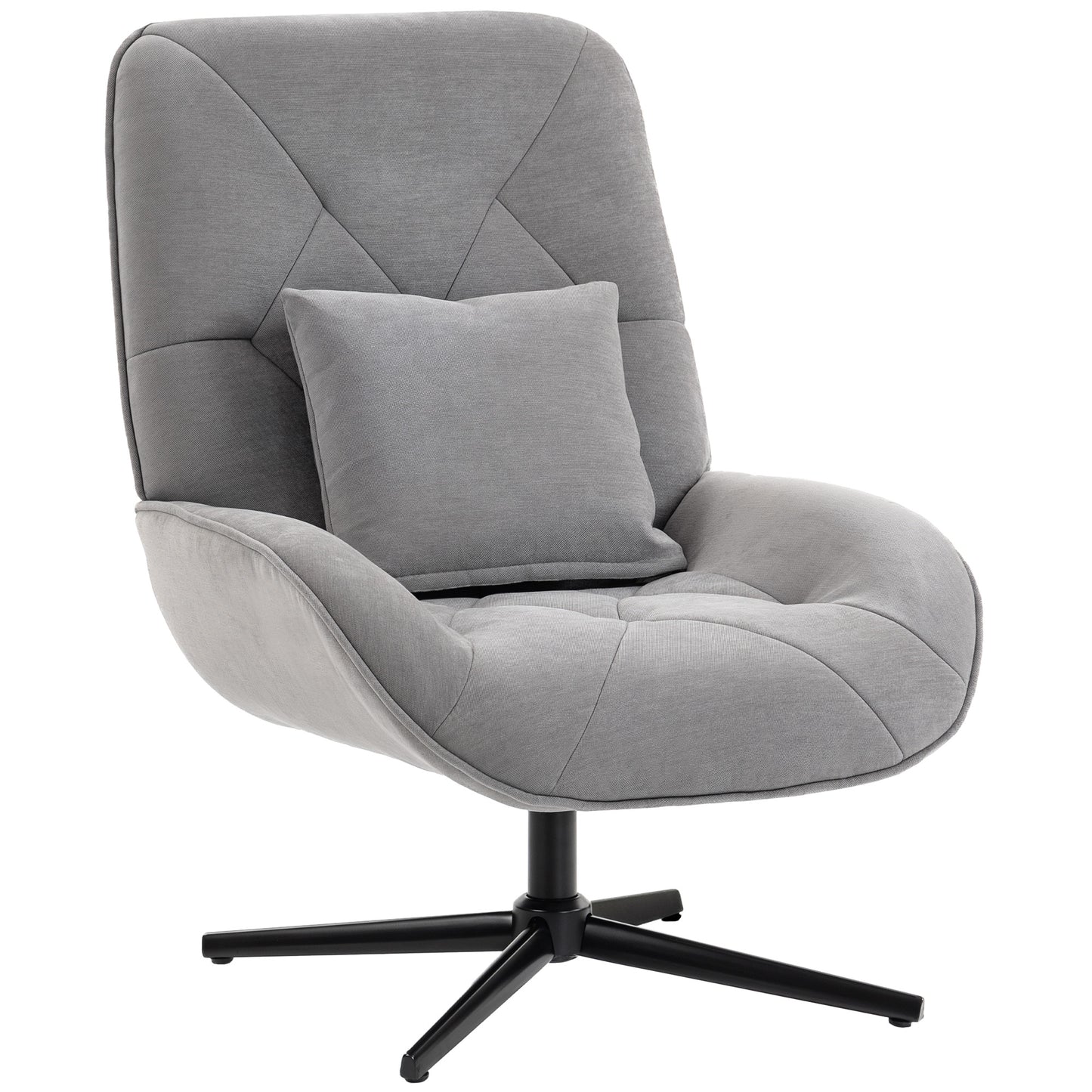 Swivel Accent Chair, Chenille Armchair with Lumbar Pillow, Light Grey