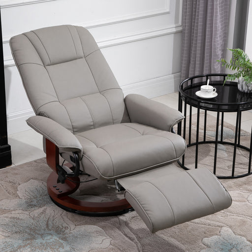 Manual Recliner Chair Armchair Sofa with Faux Leather Upholstered Wooden Base for Living Room Bedroom, Grey